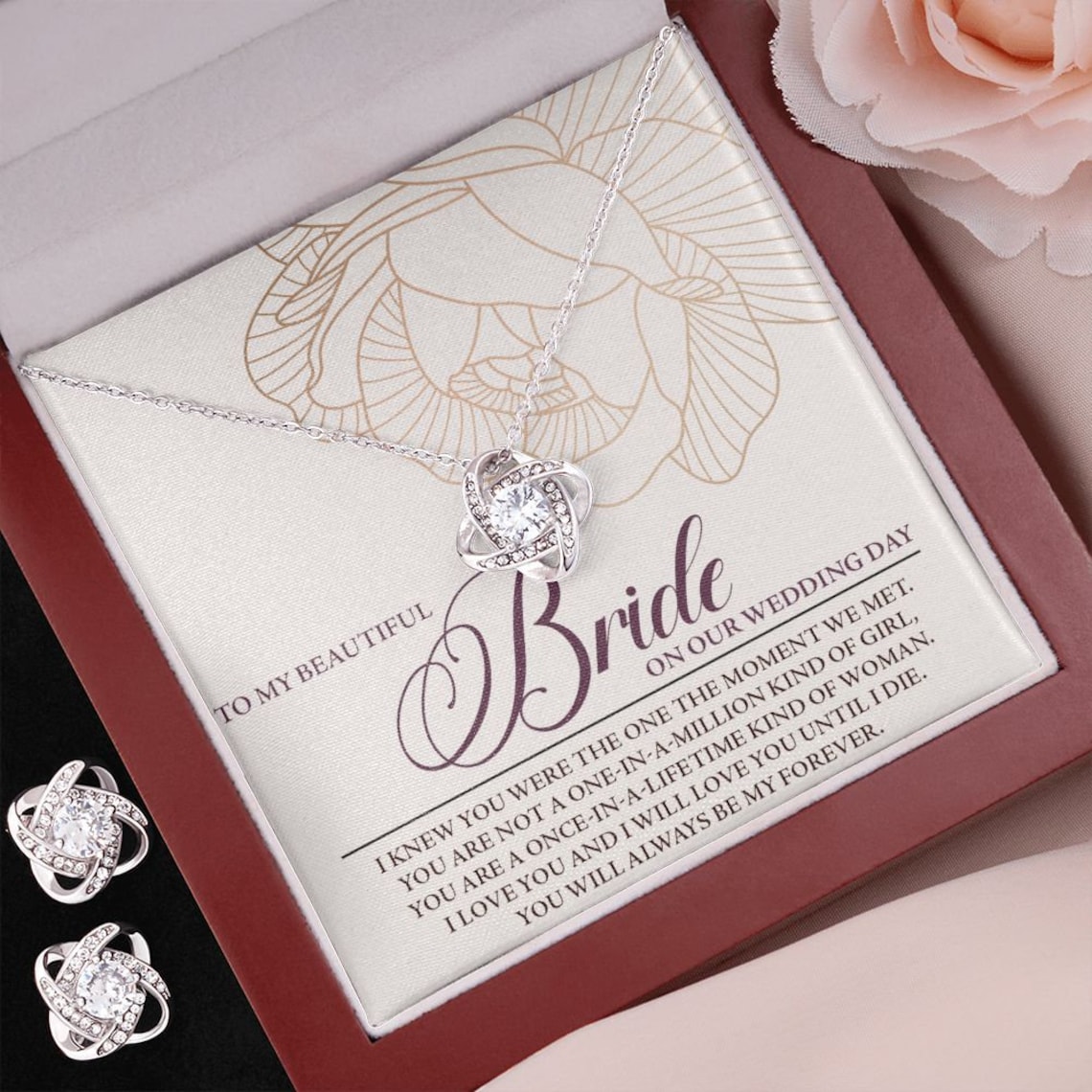 Wedding Day Gift From Groom to Bride, Love Knot Necklace Jewelry Set on Our Wedding Day,gift for