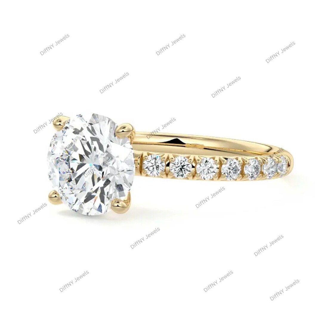 IGI Certified Lab Grown 2 CT Round Diamond Engagement Ring - Solid Gold ...