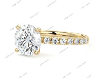 IGI Certified Lab Grown 2 CT Round Diamond Engagement Ring - Solid Gold or Silver