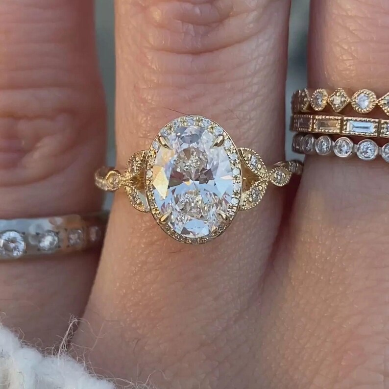 Lab Grown Oval Diamond Art Deco Engagement Ring: 1-2 Ct Solitaire - Etsy