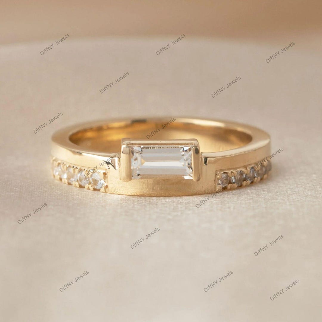 Baguette Lab Grown Diamond Ring, 14K Gold Anniversary Gift - Etsy