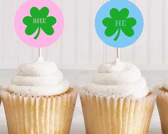 Lucky Charm Gender Reveal Cupcake Toppers| St. Patrick's Day Gender Reveal Party| Digital Download| Printable Template Cupcake Toppers