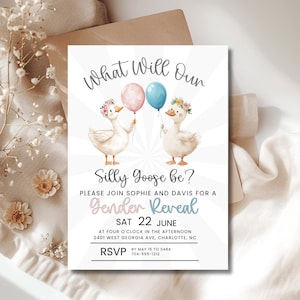 Silly Goose Gender Reveal Invitation: Editable Template (Digital Download, 5x7 Template)