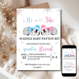 „It’s A Girl!“ Babyparty Einladungen – 20 Karten + Umschläge, 10,8 X 15,2 Cm, Flach, Mit Pinguin-Motiv