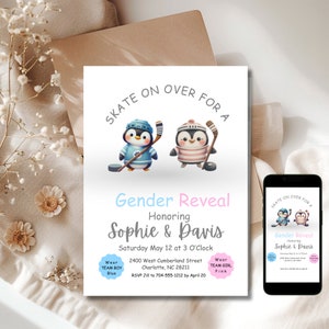 Hockey Gender Reveal Einladung, Digital einladen, Gender Reveal Idee, Sofortiger Download Vorlage zum selbst bearbeiten und ausdrucken? Junge oder Mädchen offenbaren