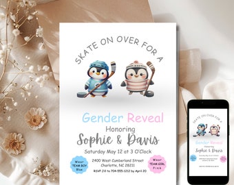Hockey Gender Reveal Invitation: Penguin Theme (Digital Invite)
