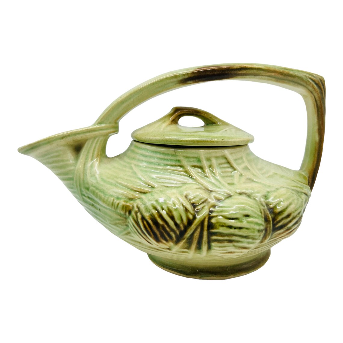 Vintage 1940s Mccoy Pottery Teapot Pine Cone Green Brown Beige Etsy