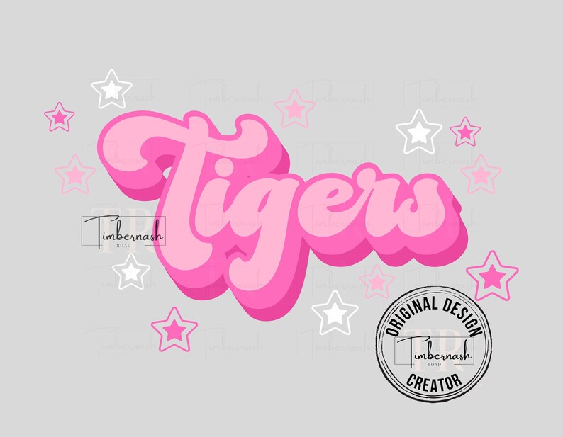 Tigers Preppy Retro Mascot PNG Sublimation DTF Pink Tiger Etsy