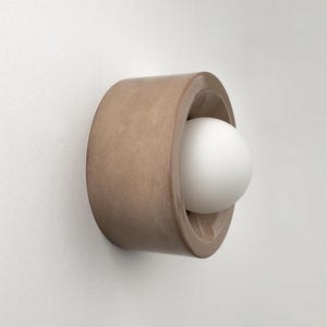 Modern Minimalist Ceramic Wall Lamp, Brown Flush Mount Wall Sconce, Round Lamp Holder, Surface Mount Lighting Fixture, Housewarming Gifts