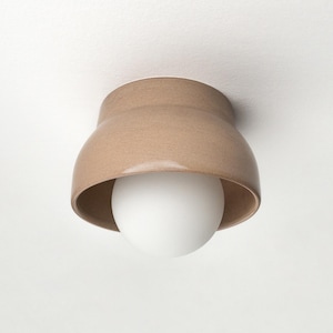 Minimalist Ceramic Ceiling Lamp, Brown Flush Mount Ceiling Sconce, Surface Mount Lighting Fixture, Modern Lamp Holder, Housewarming Gifts