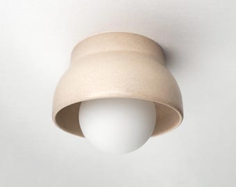 Minimalistische crèmekleurige keramische plafondlamp, verzonken schans