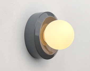 Handgefertigte Keramik Wandlampe, Graue Moderne Wandleuchte, Unterputz Leuchte