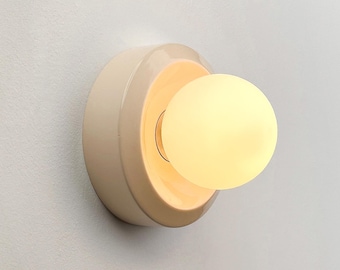 Handmade Cream Ceramic Wall Lamp, Modern Flush Mount Lighting