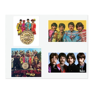 Four Beatles Stickers In Standard, Transparent And Holographic Formats Spotlighting The Fab Four And Their Vintage Sgt Pepper Retro Art