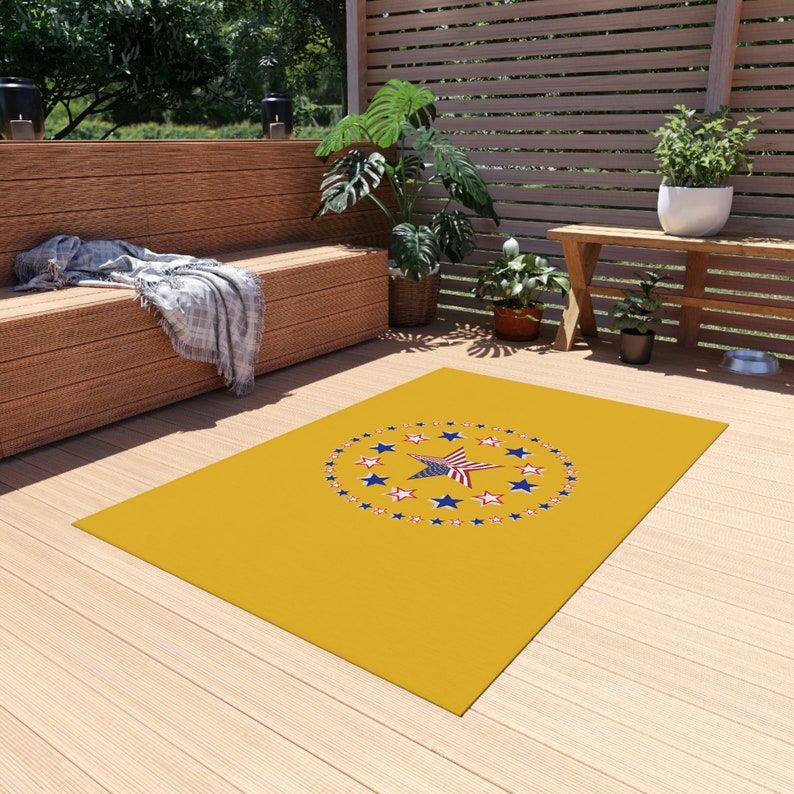 The Stars and Stripes on Yellow Outdoor Rug 3 Sizes to Choose From Etsy