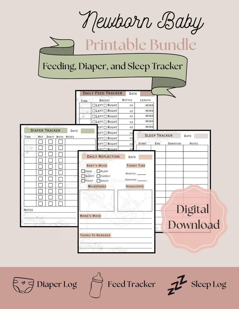 Newborn Baby Tracker Printable Bundle – Feeding, Diaper & Sleep Log ...