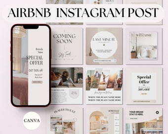 Airbnb Instagram-berichtsjabloon | Bewerkbare VRBO-sjabloon voor sociale media | Kortetermijnverhuur Instagram | Vakantiewoning | Commercieel gebruik