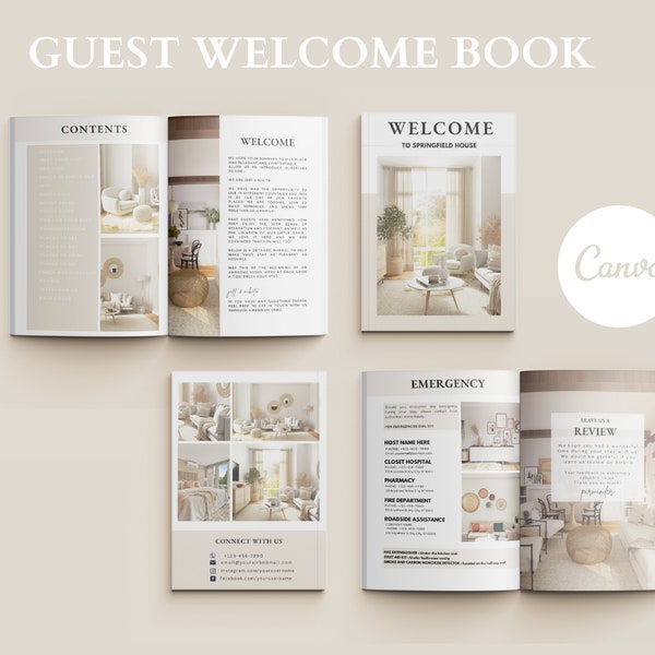Airbnb Welcome Book Template | House Host Manual Guidebook Template | Real Estate Canva Template | Vacation Rental Template | PLR Rights
