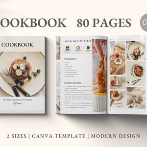 Cookbook Template | Recipe Book Template | Editable Canva eBook | Recipe Card | Meal Planner | Recipe Page Workbook | Commercial Use