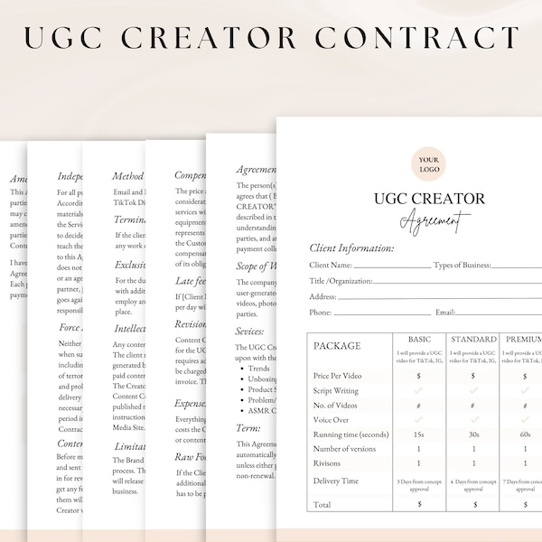 Professional UGC Creator Contract Template, UGC Template, UGC Contract, User Generated Content, Influencer Contract Template, Commercial Use