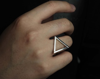 Anillo de plata minimalista triangular /Anillo geométrico Morden /Anillo diario simple /Anillo de línea cuadrada gruesa /Anillo de declaración geométrica /Anillo unisex