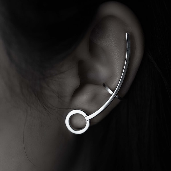 Round Minimalist Silver Earcuff | No Piercing Cuff | Sterling Silver Jewellery | Climber Statement Earcuff | Unisex Earring