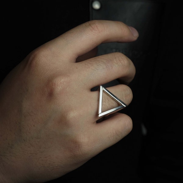 Triangle Minimalist Silver Ring |Morden Geometric Ring |Simple Everyday Ring |Thick Square Line Ring |Geometric Statement Ring |Unisex Ring