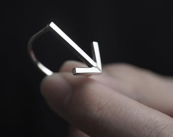 Bague en argent minimaliste flèche | Bague géométrique moderne | Bague simple pour tous les jours | Bague ligne carrée épaisse | Bague géométrique tendance | Bague minimale