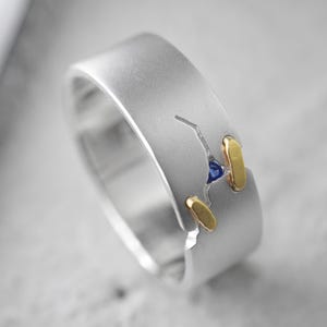 Duo de bagues JuCi 7 mm avec saphir | Bague d'anniversaire | Bague simple pour tous les jours | Bague | Alliance | Bijoux Wabi Sabi | Homme et femme