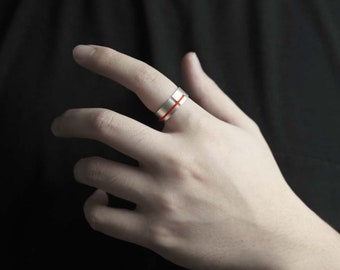 Red Line Ring Thick |Morden Geometric Ring |Simple Everyday Ring |Band Ring |Geometric Statement Ring |Unisex Ring |Wabisabi Jewellery