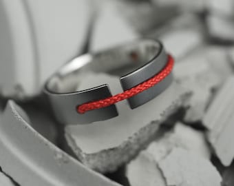 Bague ligne rouge 5 mm foncé | Bague géométrique moderne | Bague simple pour tous les jours | Alliance | Bague géométrique tendance | Bague unisexe | Bijoux Wabisabi