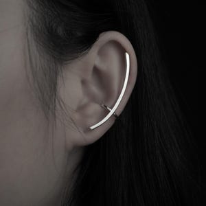 Bar Minimalist Silver Earcuff | No Piercing Cuff | Sterling Silver Jewellery | Climber Statement Earcuff | Unisex Earring