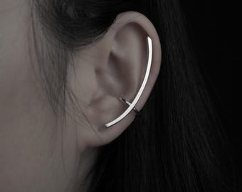 Boucles d'oreilles en argent minimaliste Bar | Manchette sans piercing | Bijoux en argent sterling | Boucles d'oreilles « Climber Statement » | Boucle d'oreille unisexe