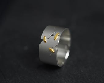 Bague JuCi 10 mm Tri Blanc | Bague d'anniversaire | Bague simple pour tous les jours | Bague | Bague unisexe | Bijoux Wabi Sabi | Homme et femme