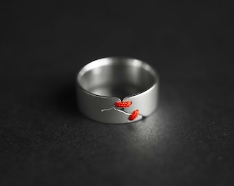 JuCi Red 7 mm | Bague géométrique moderne | Bague simple pour tous les jours | Alliance | Bague géométrique tendance | Bague unisexe | Bijoux Wabisabi
