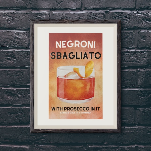 Negroni Sbagliato With Prosecco In It Living Room Art - Gift Under 25 | Cocktail Glasses Extra Large Above Bed Wall Art - 21st Birthday Gift