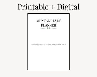 Agenda de réinitialisation mentale, imprimable et numérique, non daté Productivité calme, organisateur de stress et d'accablement, idées cadeaux