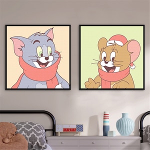 Tom Jerry cat and mouse cartoon hand-painted coloring diy digital oil painting