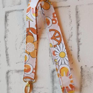 Retro Floral Fabric Lanyard: Teacher ID Badge Holder, Handmade