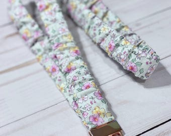 Floral Scrunchie Lanyard for ID Badge & Keys, Teacher Nurse Office Worker Neck Strap, Handmade Stretchy Badge Holder, Keychain Accessory