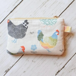 Chicken Print Coin Purse: Handmade Cotton Mini Wallet
