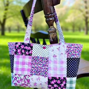 Handmade Quilted Mini Tote Bag – Floral Patchwork Church Bag with Snap Closure, Cottagecore Gifts