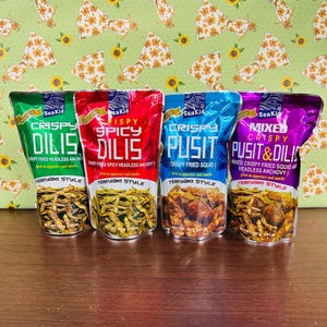 Seakid Ready to Eat Crispy Fried Squid & Anchovies Pusit Dilis x 4 Bags