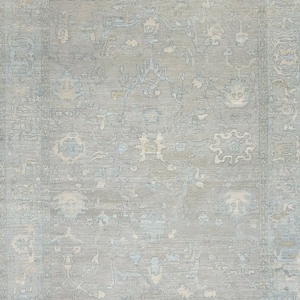 Oushak-tapijt, zandhandgeknoopt wollen tapijt, hemelsblauw accent modern Oushak-tapijt, handgemaakt Turks boerderijtapijt: vloerkleed champagnekusten .ORT02