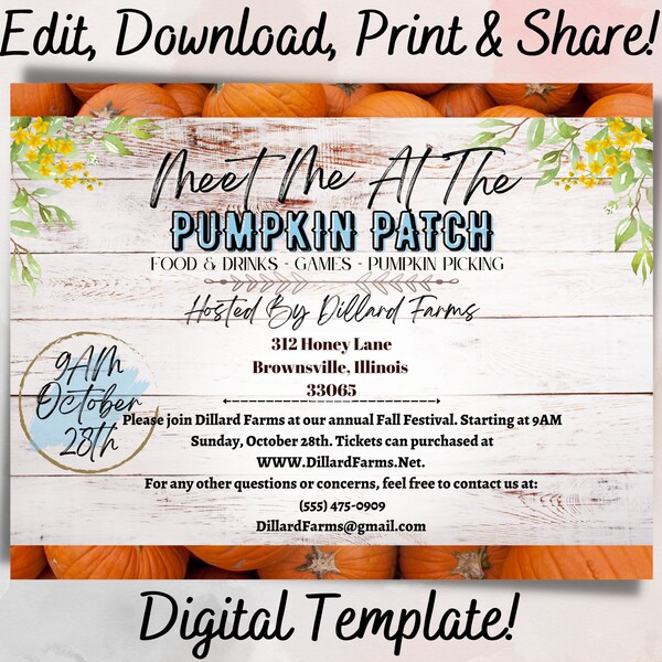 Pumpkin Patch Flyer Template Etsy Pumpkin Patch Flyer Template Etsy