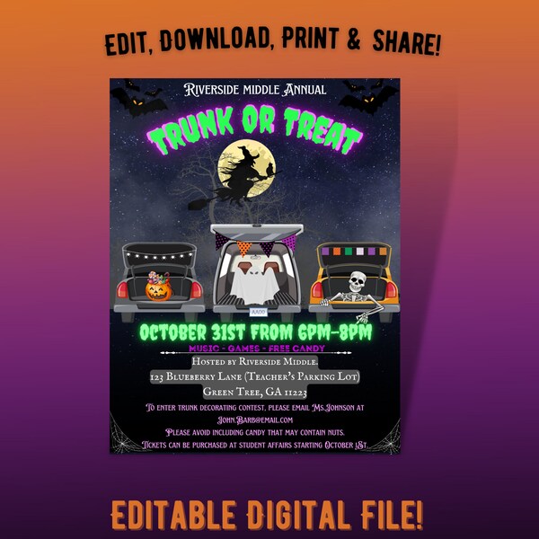 Trunk Or Treat Halloween Flyer | Halloween Invitation