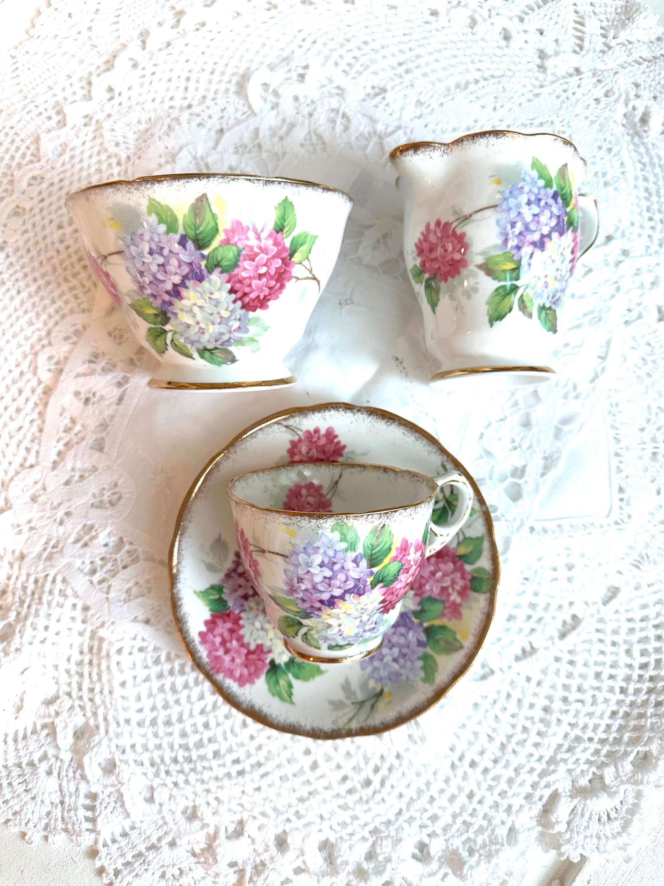 COLCLOUGH Gold Chintz Floral Pink Tea Cup and Saucer Bone