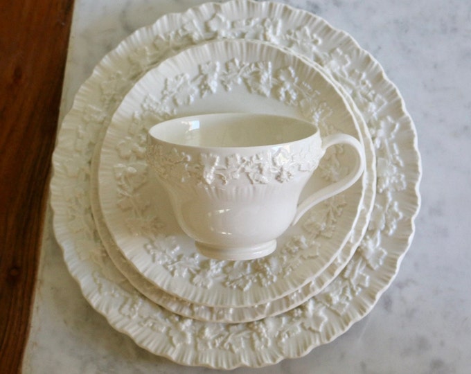 Queensware Cookware Wedgwood Queensware Embossed Floral Cream Color Cup Saucer Bread Dish ...