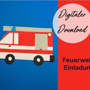 Kindergeburtstag Einladung  Feuerwehr zum selber basteln (DIY)