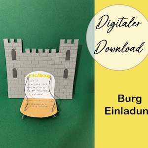 Invitación de cumpleaños infantil para hacer tu propio castillo de caballeros (DIY)